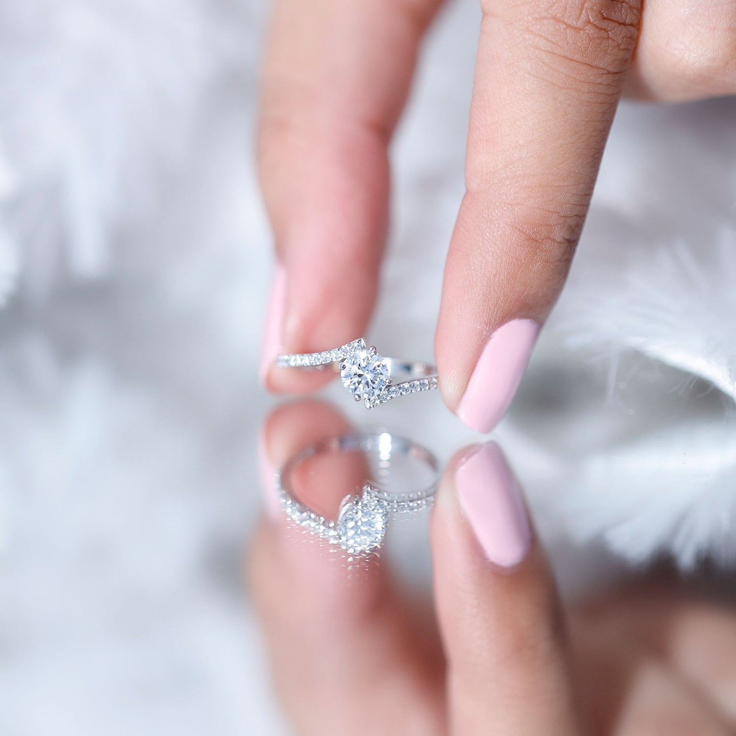 Certified Brilliant Cut Moissanite Solitaire Promise Ring with Bypass Shank