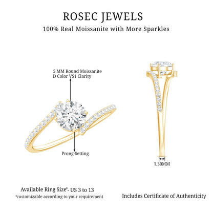 Certified Brilliant Cut Moissanite Solitaire Promise Ring with Bypass Shank