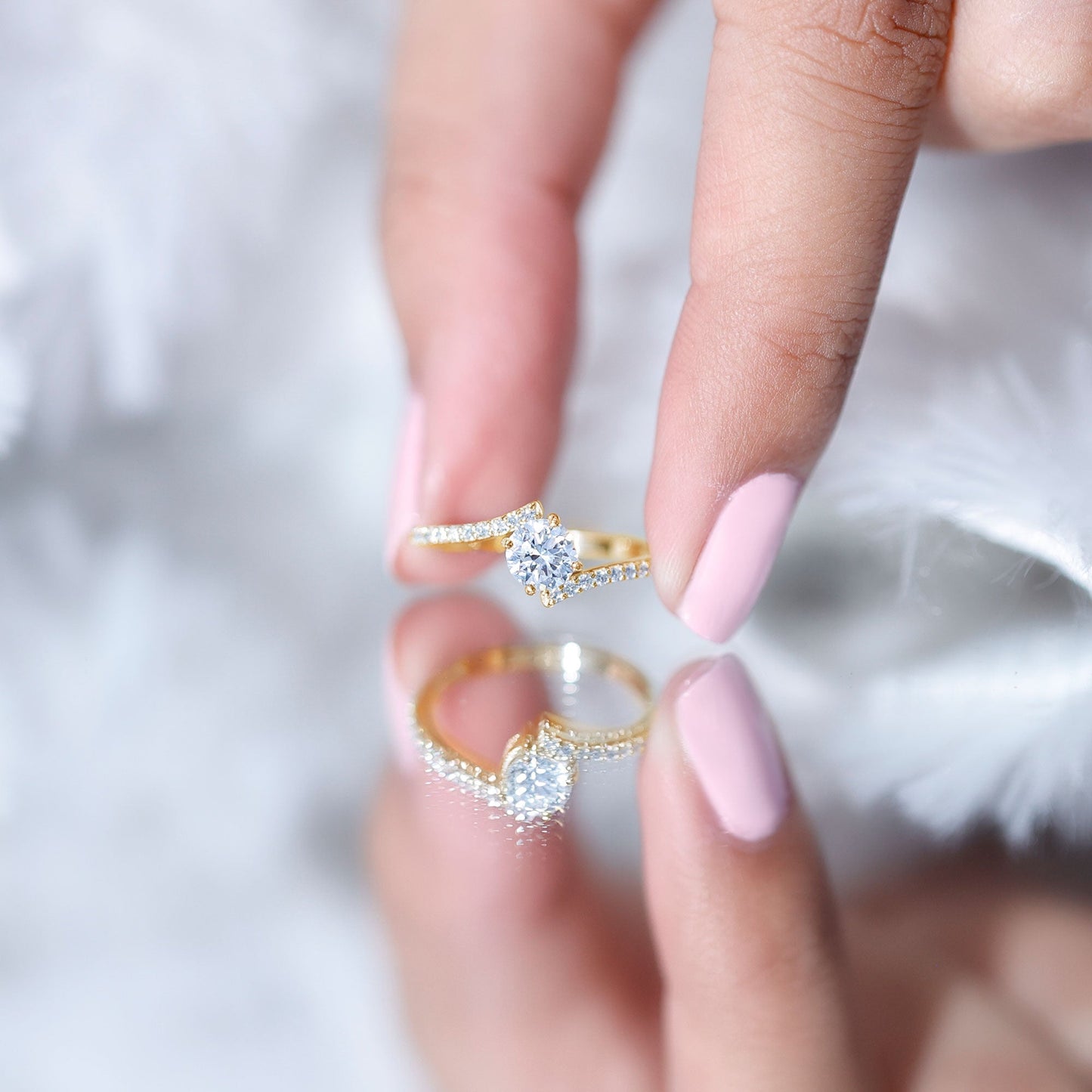 Certified Brilliant Cut Moissanite Solitaire Promise Ring with Bypass Shank