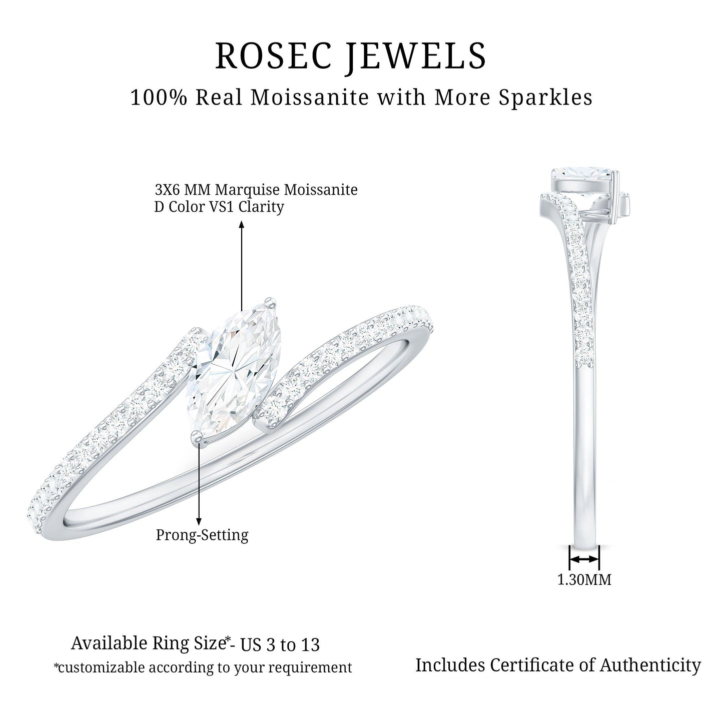 Marquise Cut Moissanite Tilted Solitaire Promise Ring