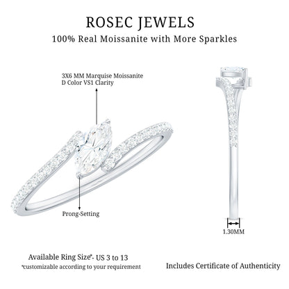 Marquise Cut Moissanite Tilted Solitaire Promise Ring