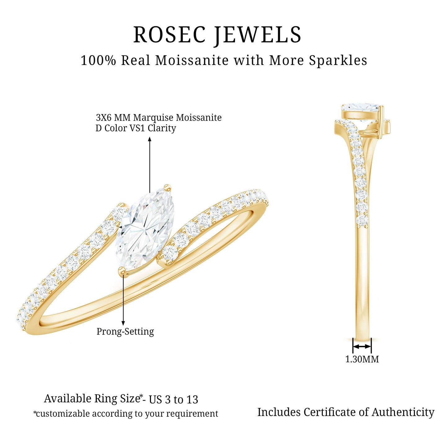 Marquise Cut Moissanite Tilted Solitaire Promise Ring