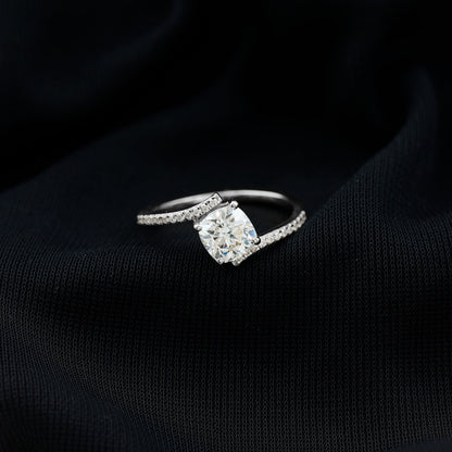 1.7 Carat Cushion Cut Solitaire Moissanite Bypass Engagement Ring