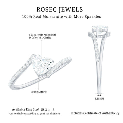 0.5 Carat Heart Shape Moissanite Promise Ring with Bypass Shank