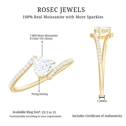 0.5 Carat Heart Shape Moissanite Promise Ring with Bypass Shank