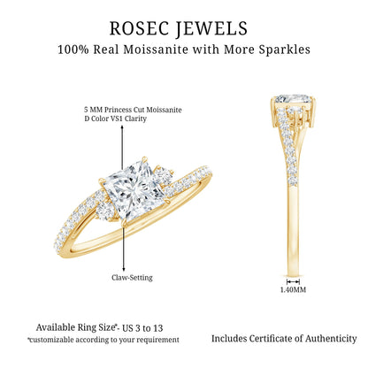 Princess Cut Moissanite Bypass Engagement Ring