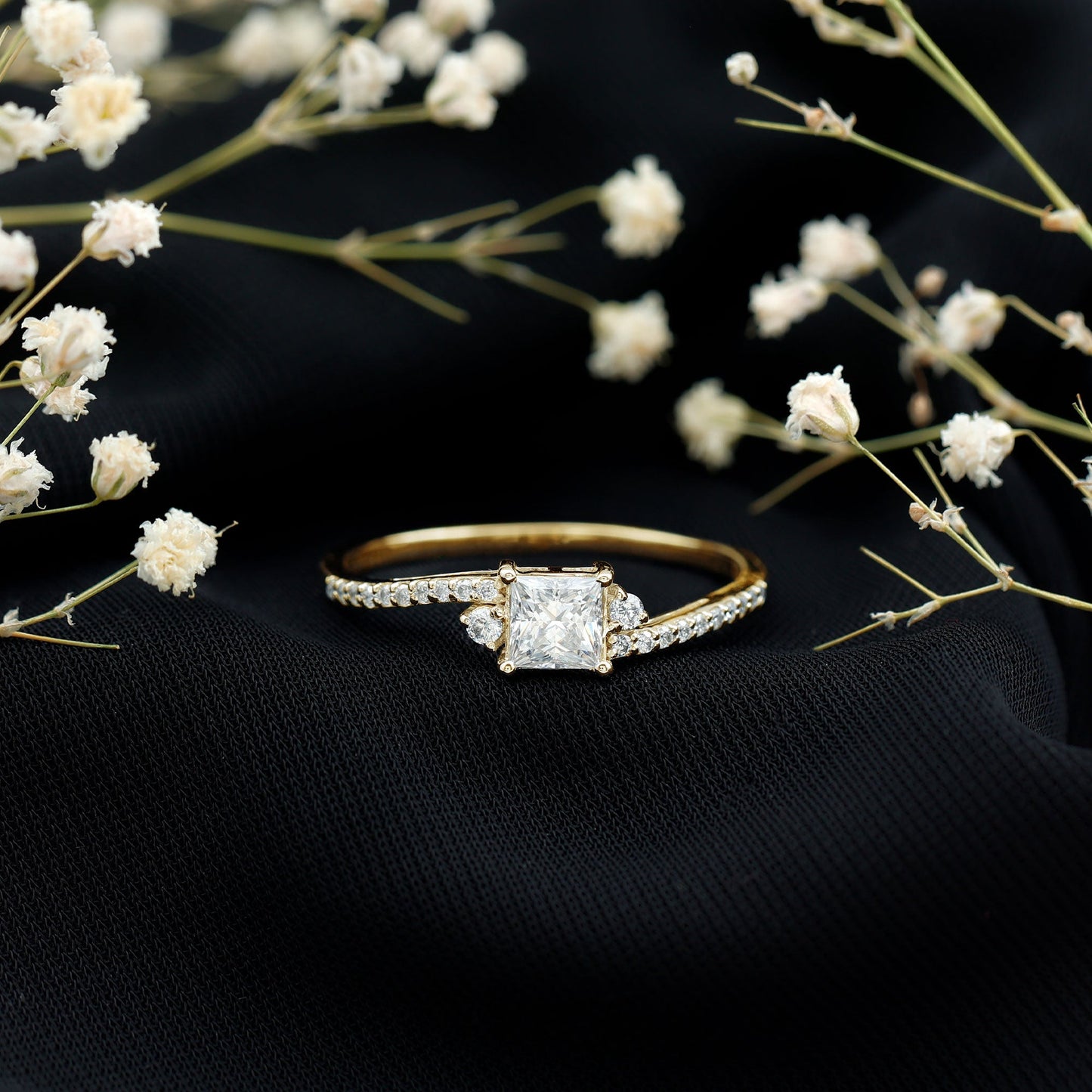 Princess Cut Moissanite Bypass Engagement Ring