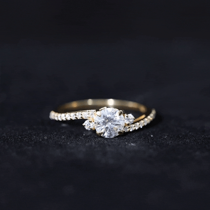 Round Shape Moissanite Bypass Engagement Ring with Side Stones