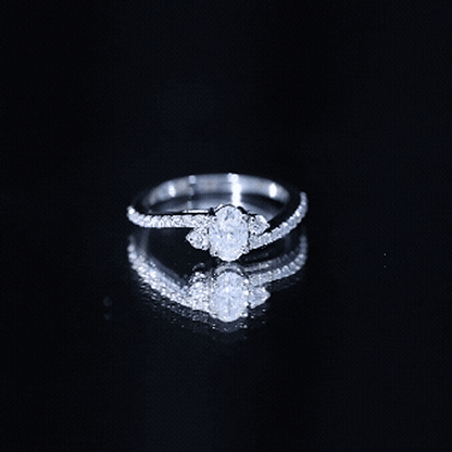 Oval Moissanite Bypass Engagement Ring with Side Stones