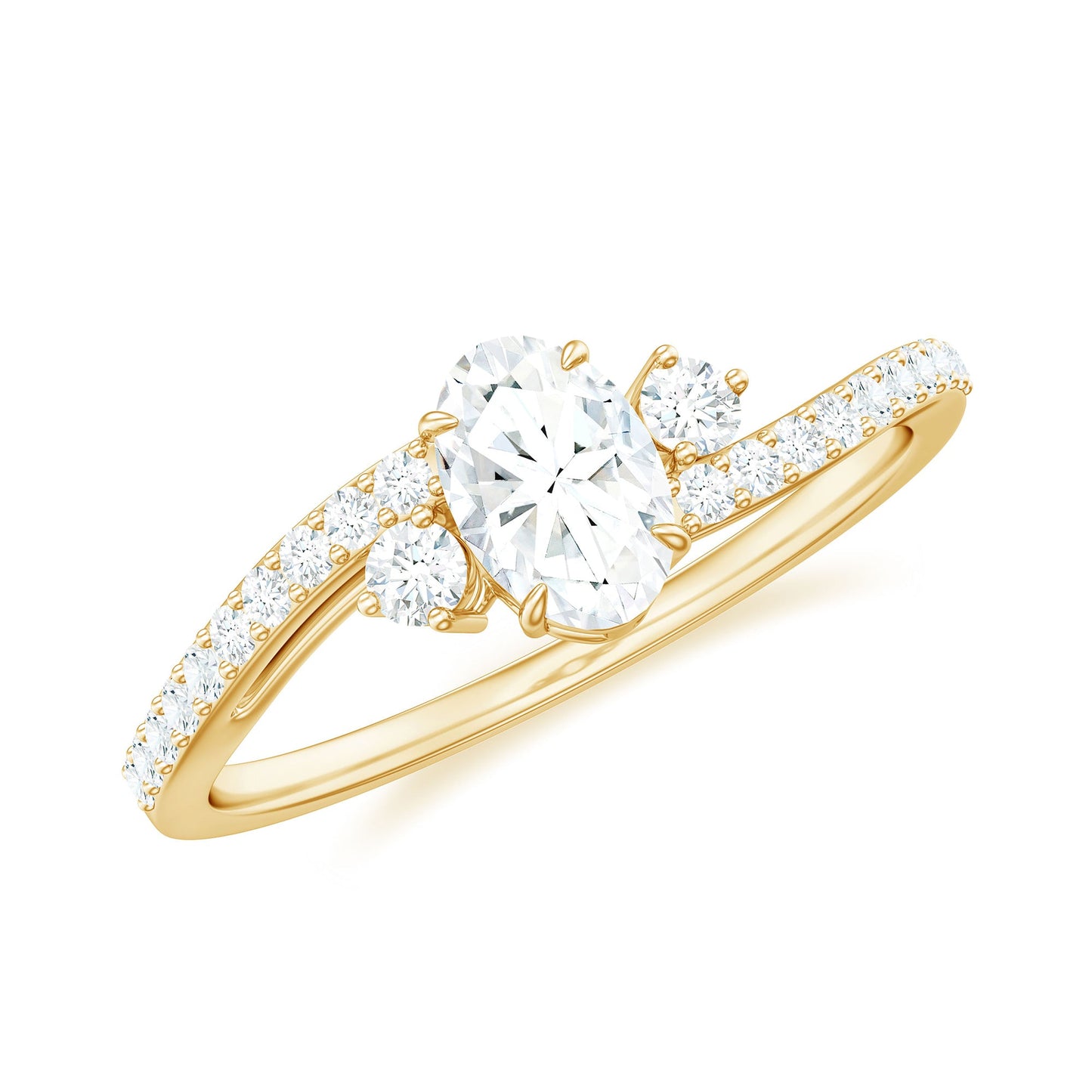 Oval Moissanite Bypass Engagement Ring with Side Stones
