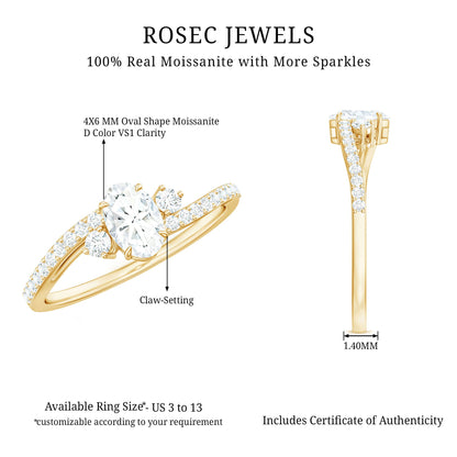 Oval Moissanite Bypass Engagement Ring with Side Stones