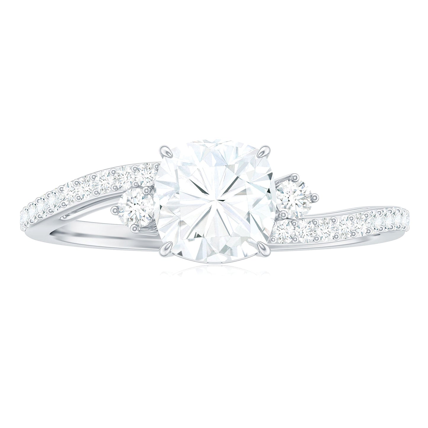 1.7 Carat Cushion Cut Moissanite Bypass Engagement Ring for Women