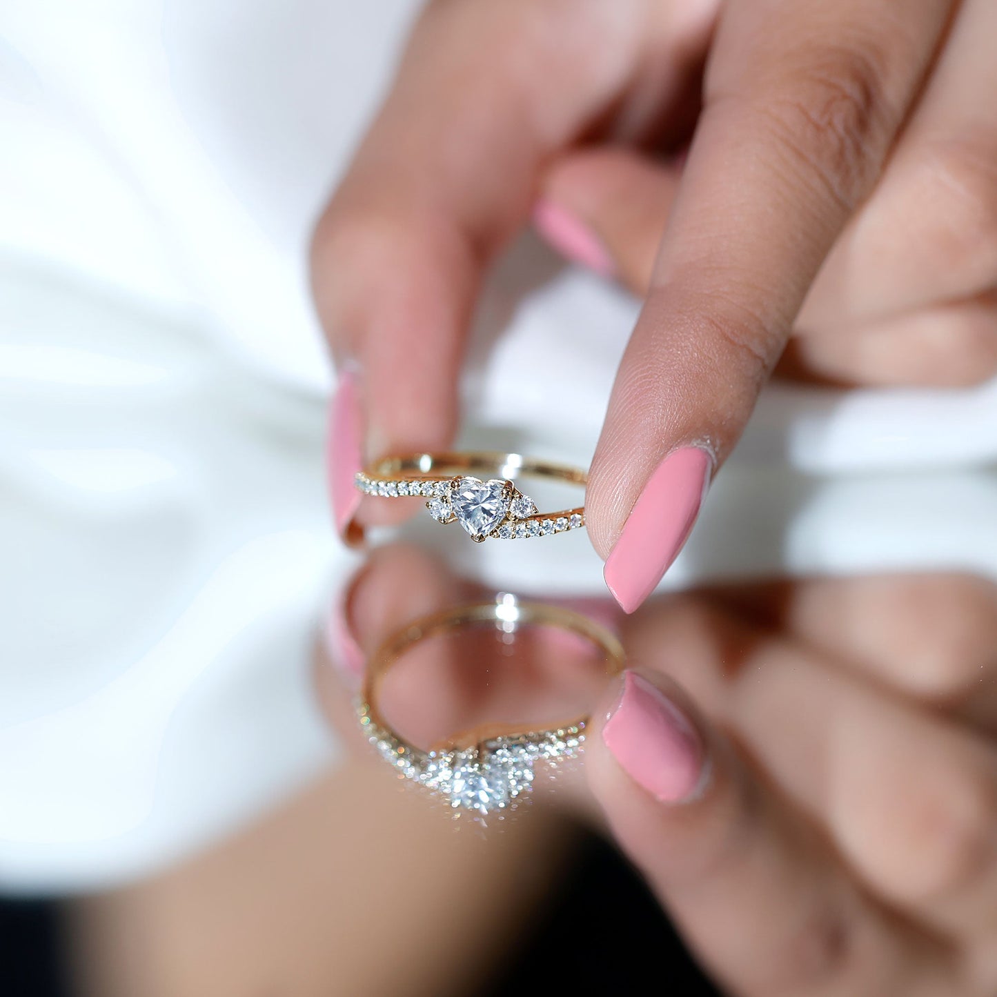 Heart Shape Moissanite Bypass Engagement Ring for Her