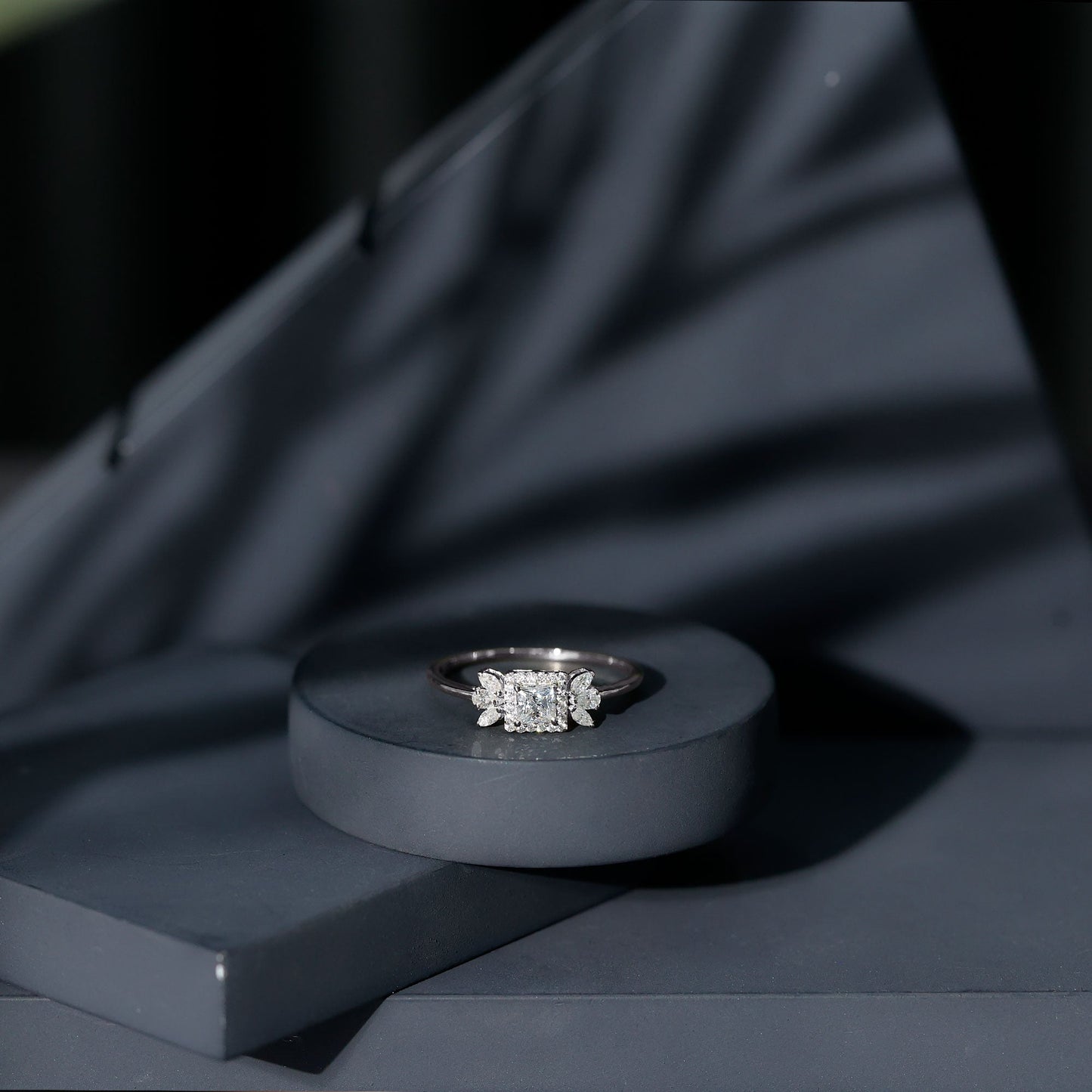 Princess Cut Moissanite Halo Engagement Ring with Certificate