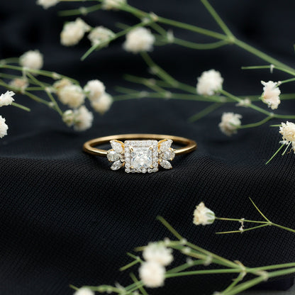 Princess Cut Moissanite Halo Engagement Ring with Certificate