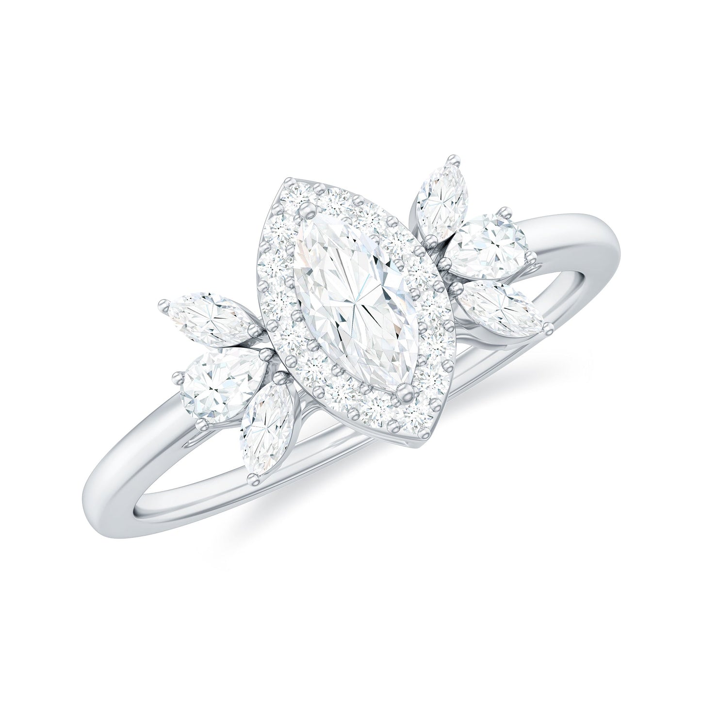 Certified Marquise Cut Moissanite Designer Halo Engagement Ring