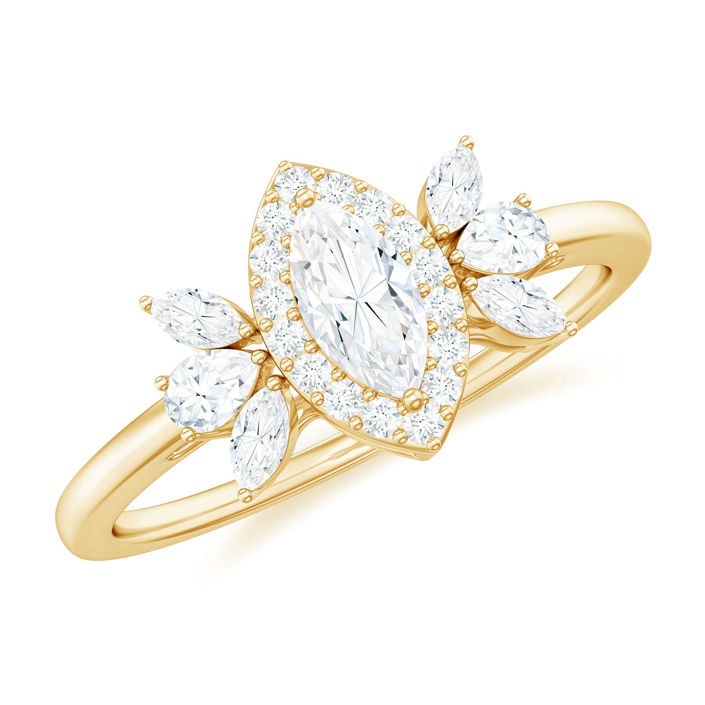Certified Marquise Cut Moissanite Designer Halo Engagement Ring