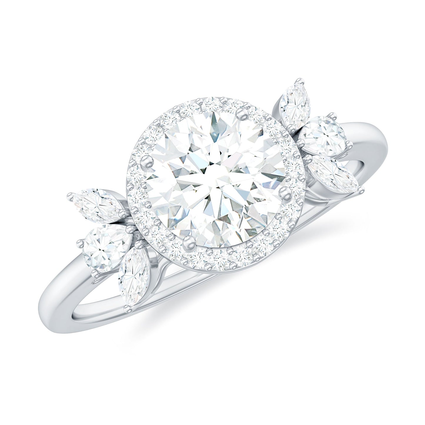 0.9 Carat Round Shape Moissanite Designer Halo Engagement Ring