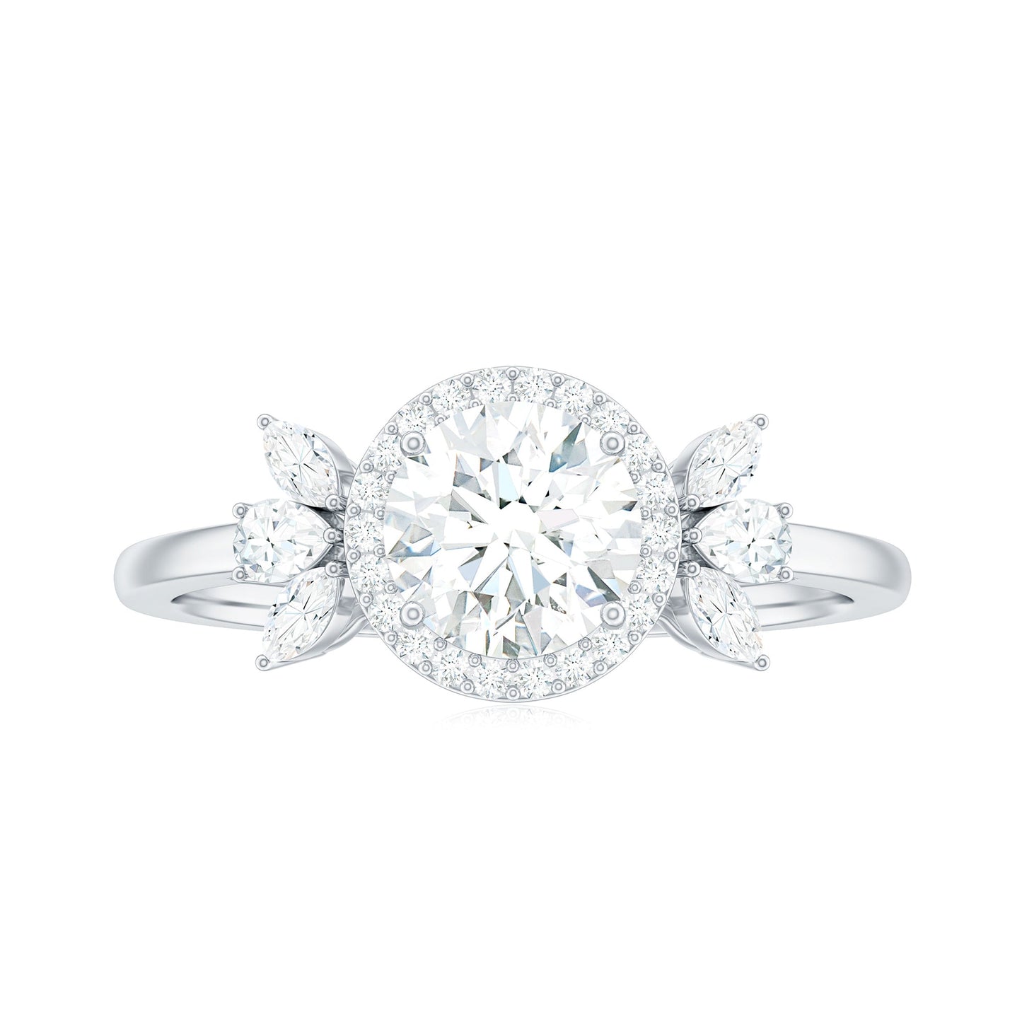 0.9 Carat Round Shape Moissanite Designer Halo Engagement Ring