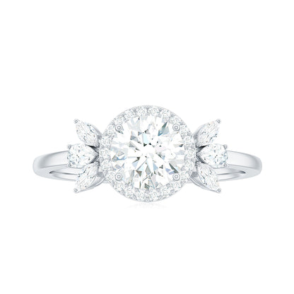 0.9 Carat Round Shape Moissanite Designer Halo Engagement Ring
