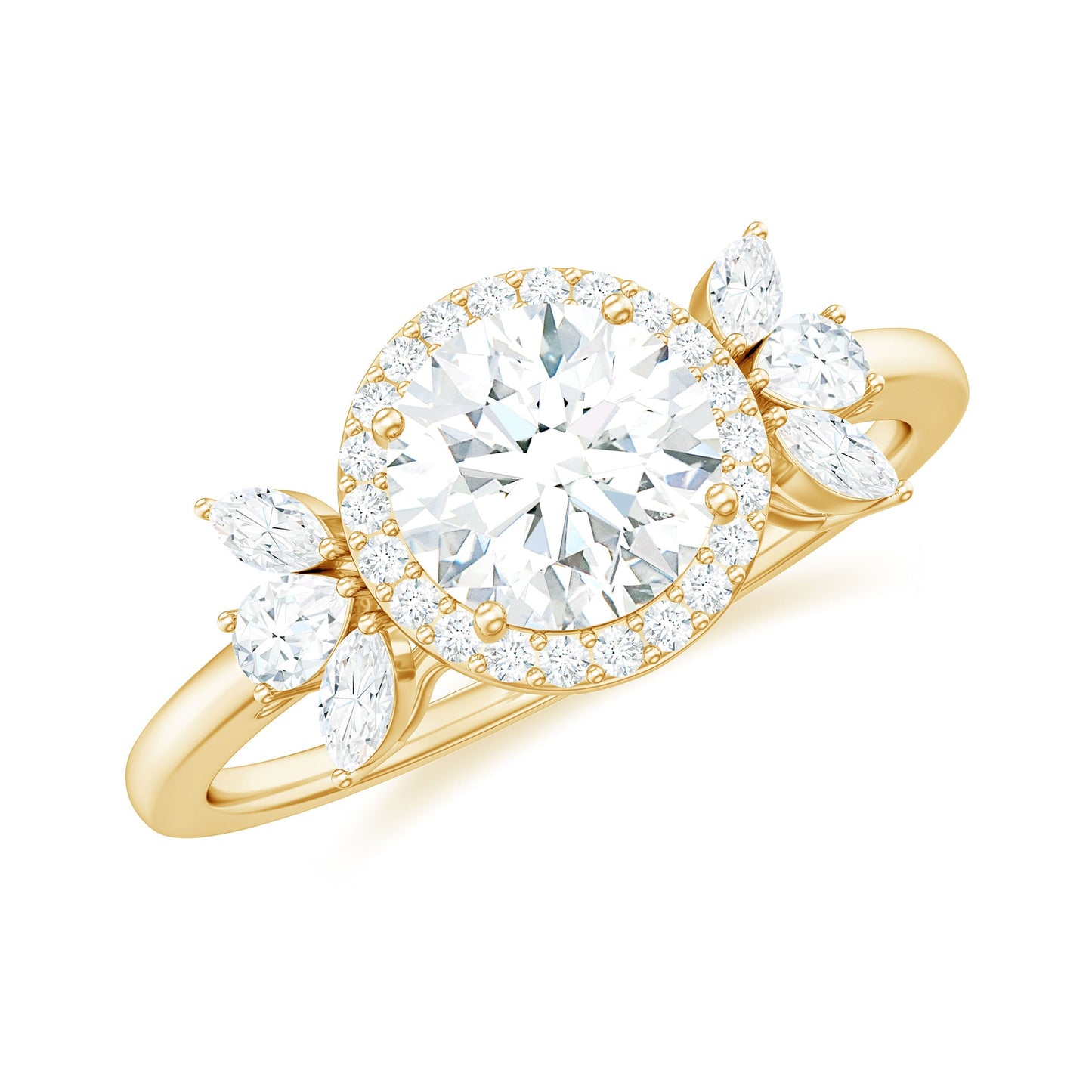 0.9 Carat Round Shape Moissanite Designer Halo Engagement Ring