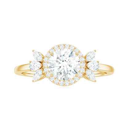 0.9 Carat Round Shape Moissanite Designer Halo Engagement Ring
