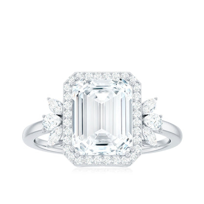2.8 Carat Emerald Cut Certified Moissanite Statement Engagement Ring