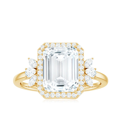 2.8 Carat Emerald Cut Certified Moissanite Statement Engagement Ring