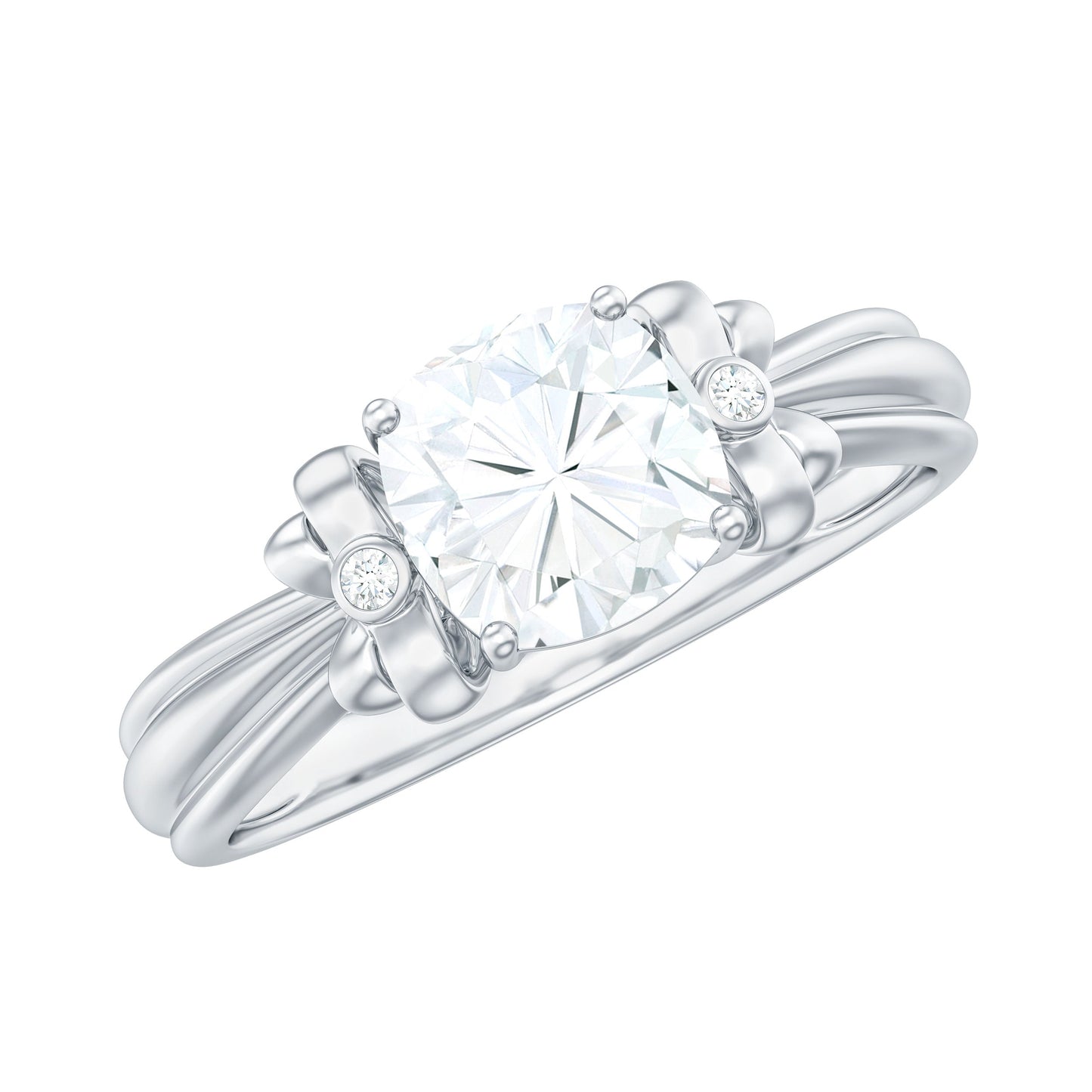 1.7 Carat Cushion Cut Moissanite Designer Solitaire Ring with Engraved Shank