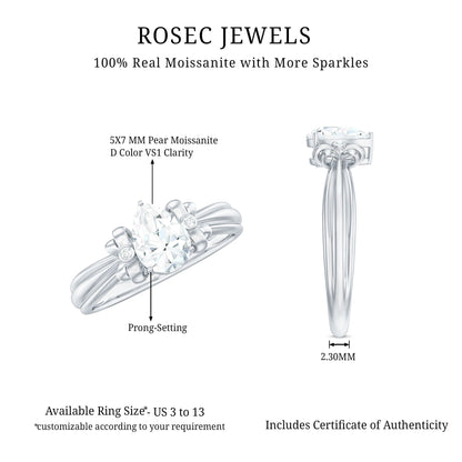 0.7 Carat Pear Shape Moissanite Bow Engagement Ring