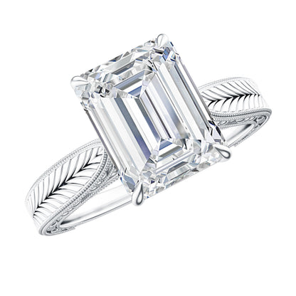 2.8 Carat Emerald Cut Certified Moissanite Vintage Inspired Engagement Ring