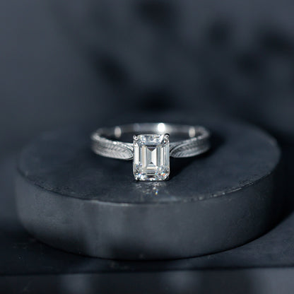2.8 Carat Emerald Cut Certified Moissanite Vintage Inspired Engagement Ring