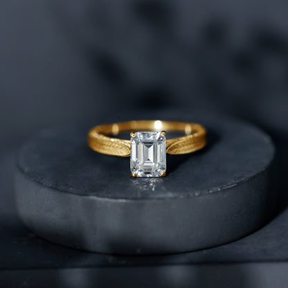 2.8 Carat Emerald Cut Certified Moissanite Vintage Inspired Engagement Ring