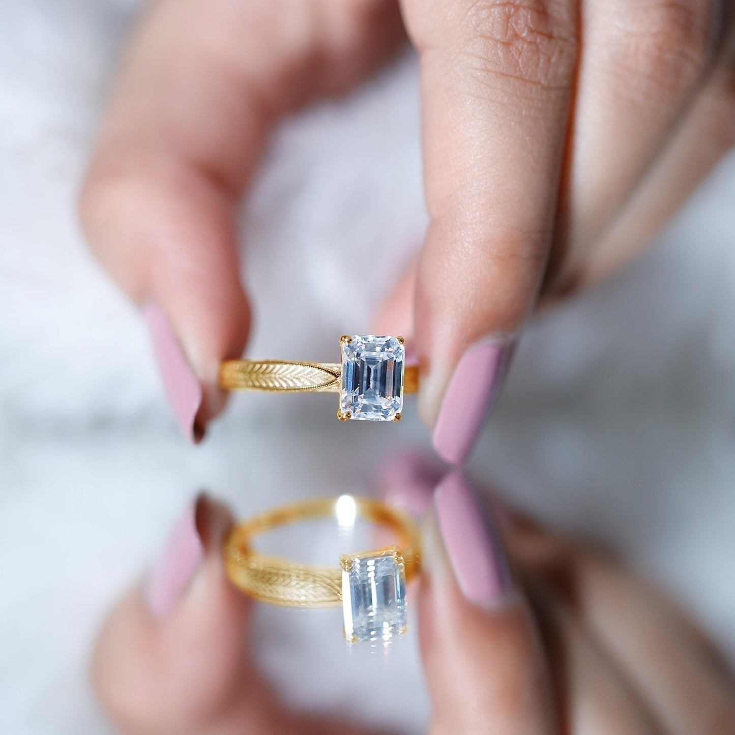 2.8 Carat Emerald Cut Certified Moissanite Vintage Inspired Engagement Ring