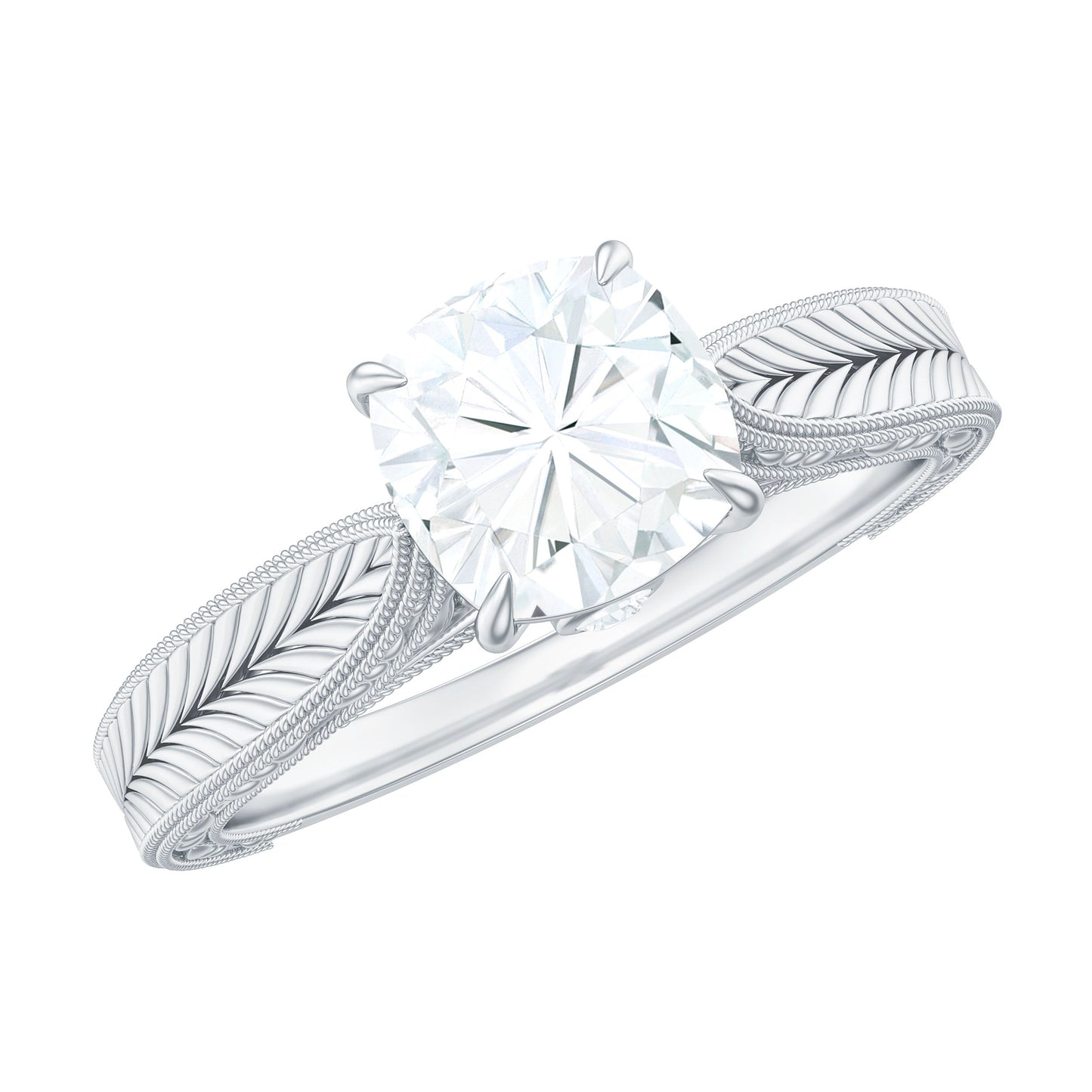 1.7 Carat Cushion Cut Moissanite Solitaire Vintage Inspired Engagement Ring