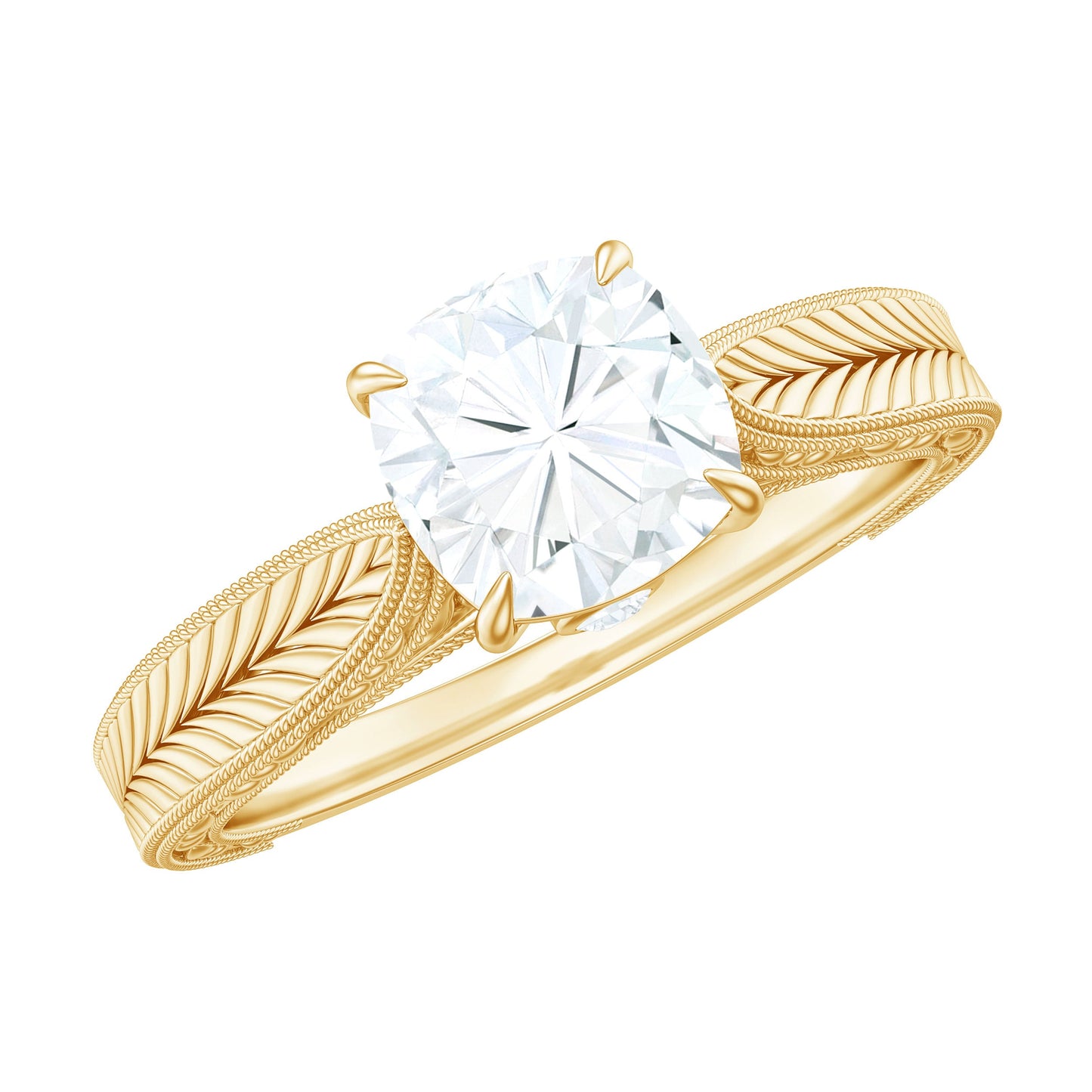 1.7 Carat Cushion Cut Moissanite Solitaire Vintage Inspired Engagement Ring