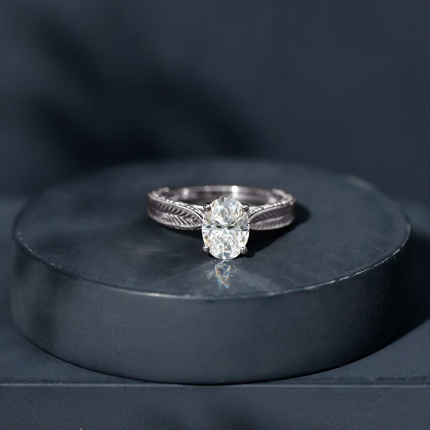 1 Carat Solitaire Moissanite Oval Engagement Ring with Engraving