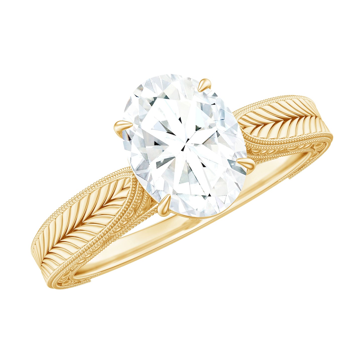 1 Carat Solitaire Moissanite Oval Engagement Ring with Engraving