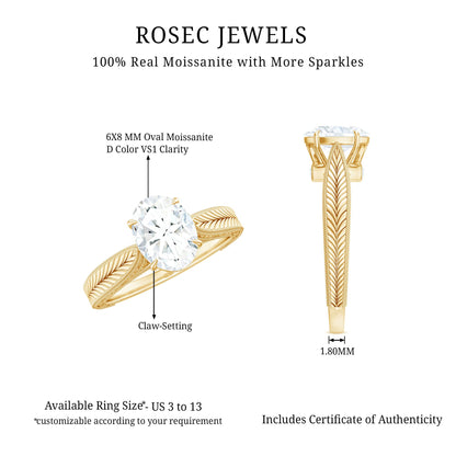 1 Carat Solitaire Moissanite Oval Engagement Ring with Engraving
