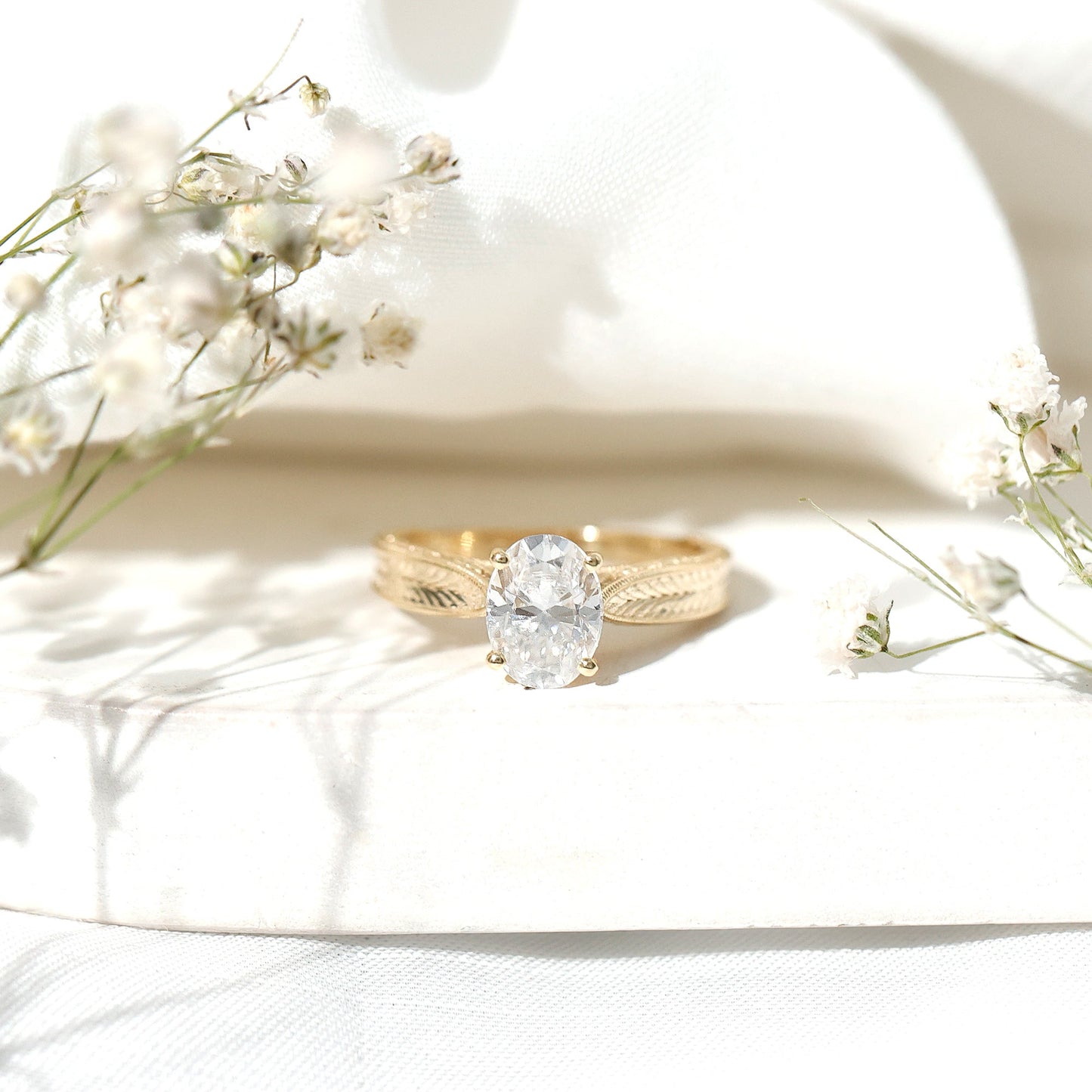 1 Carat Solitaire Moissanite Oval Engagement Ring with Engraving
