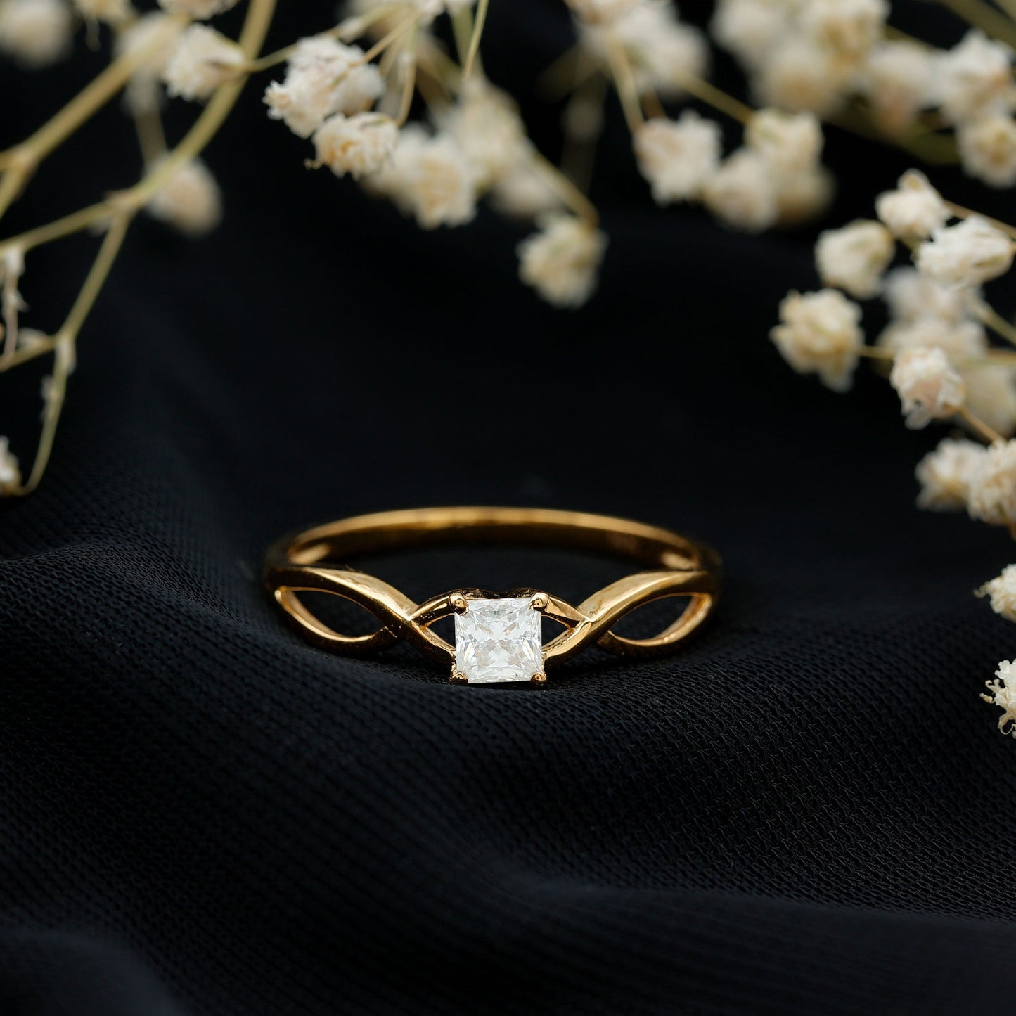 Princess Cut Moissanite Solitaire Crossover Ring for Women