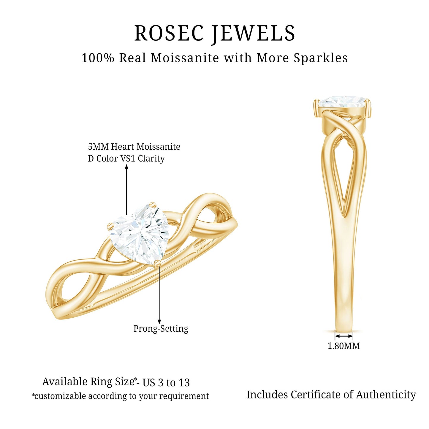 Heart Shape Moissanite Promise Ring with Crossover Band