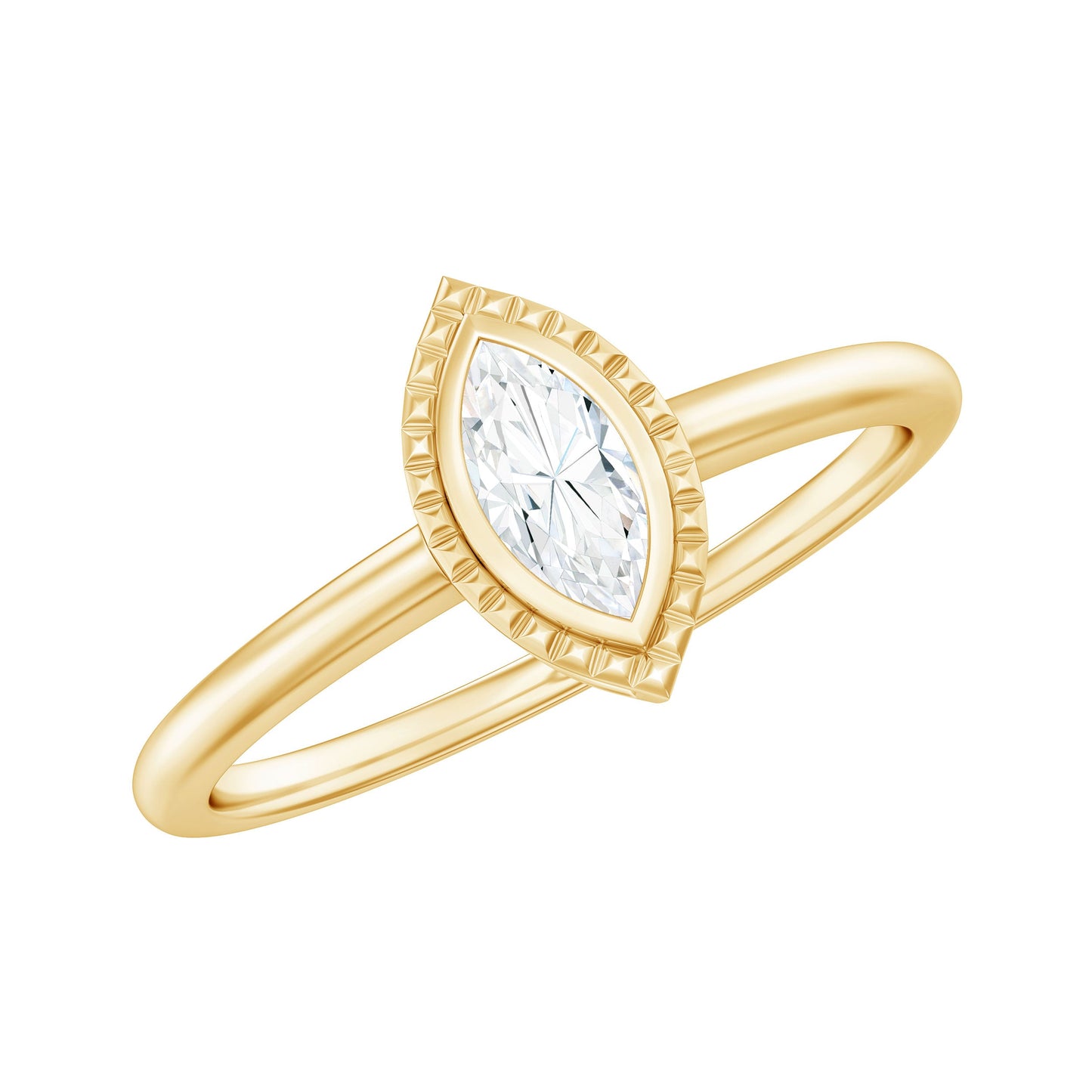 Marquise Cut Moissanite Solitaire Ring in Bezel Setting