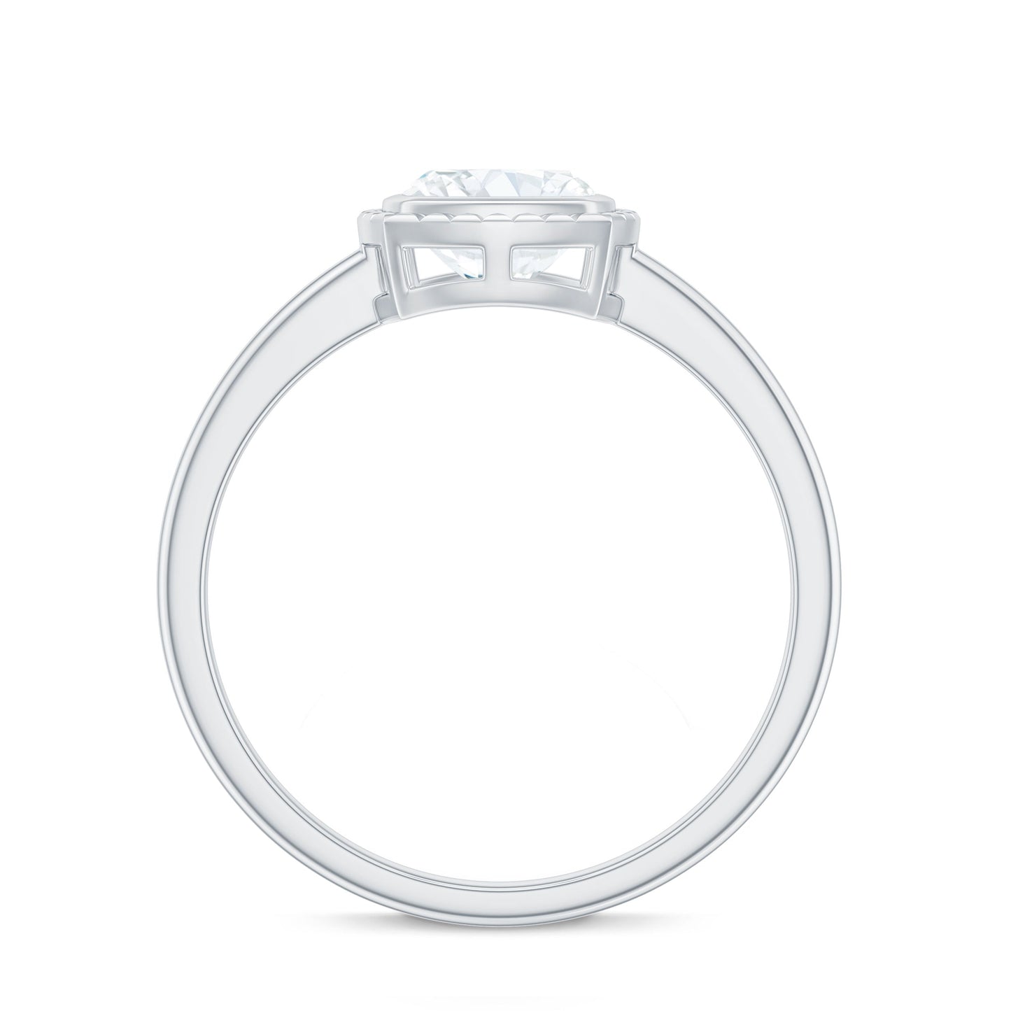 1.7 Carat Cushion Cut Moissanite Solitaire Ring in Bezel Setting