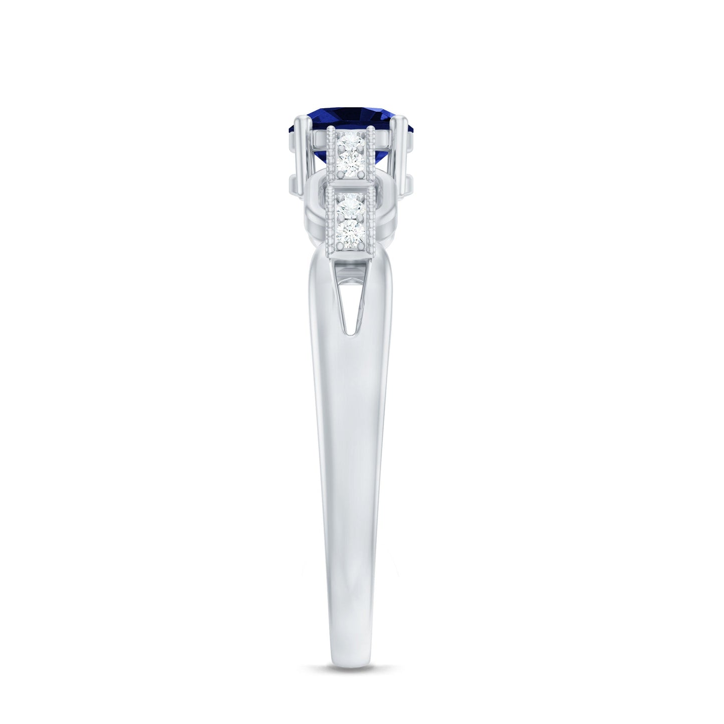 Certified 0.6 Carat Lab Grown Blue Sapphire Promise Ring with Diamond for Women