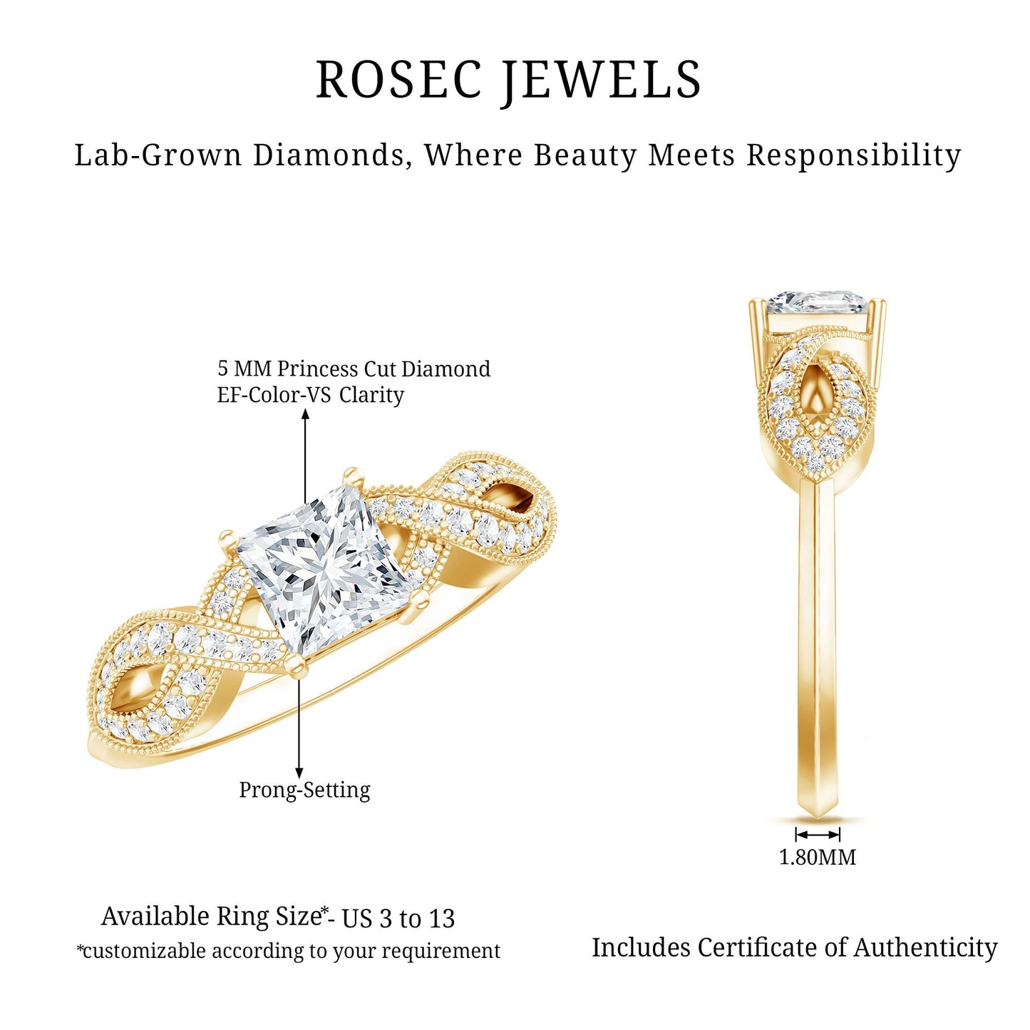 Lab Grown Diamond Princess Cut Engagement Ring For Her