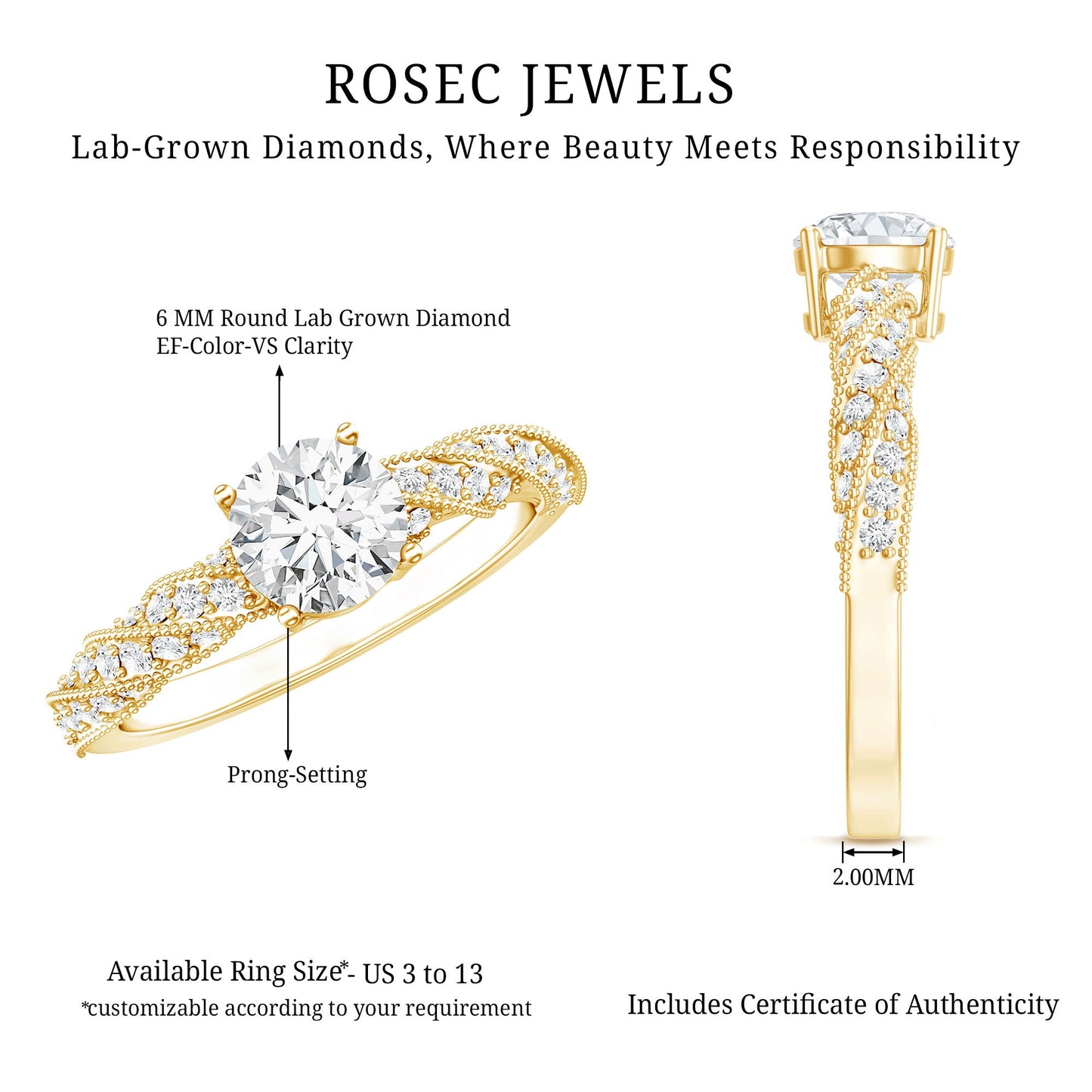 Round Shape Lab Grown Diamond Solitaire Engagement Ring