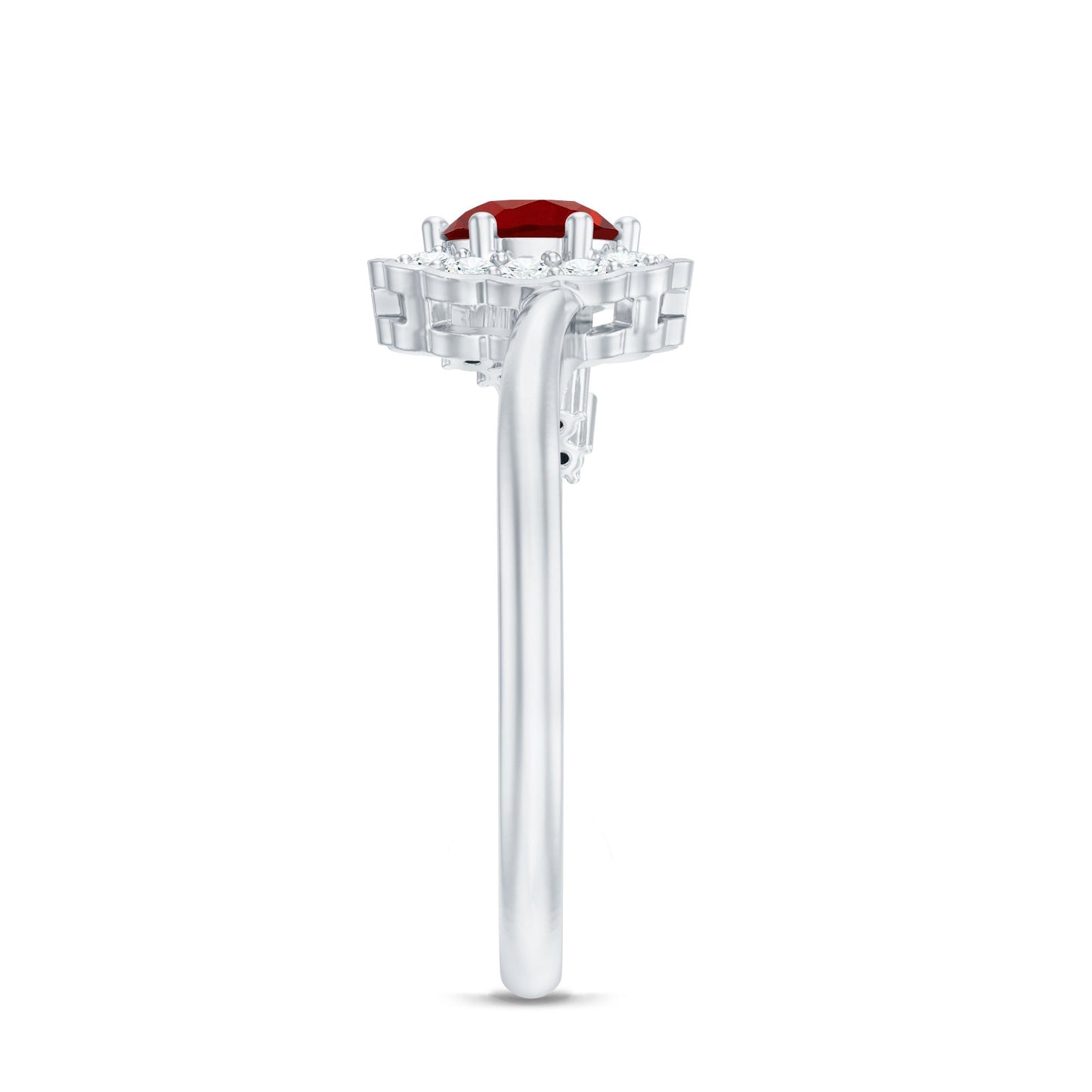 Certified Lab Created Ruby and Diamond Flower Engagement Ring