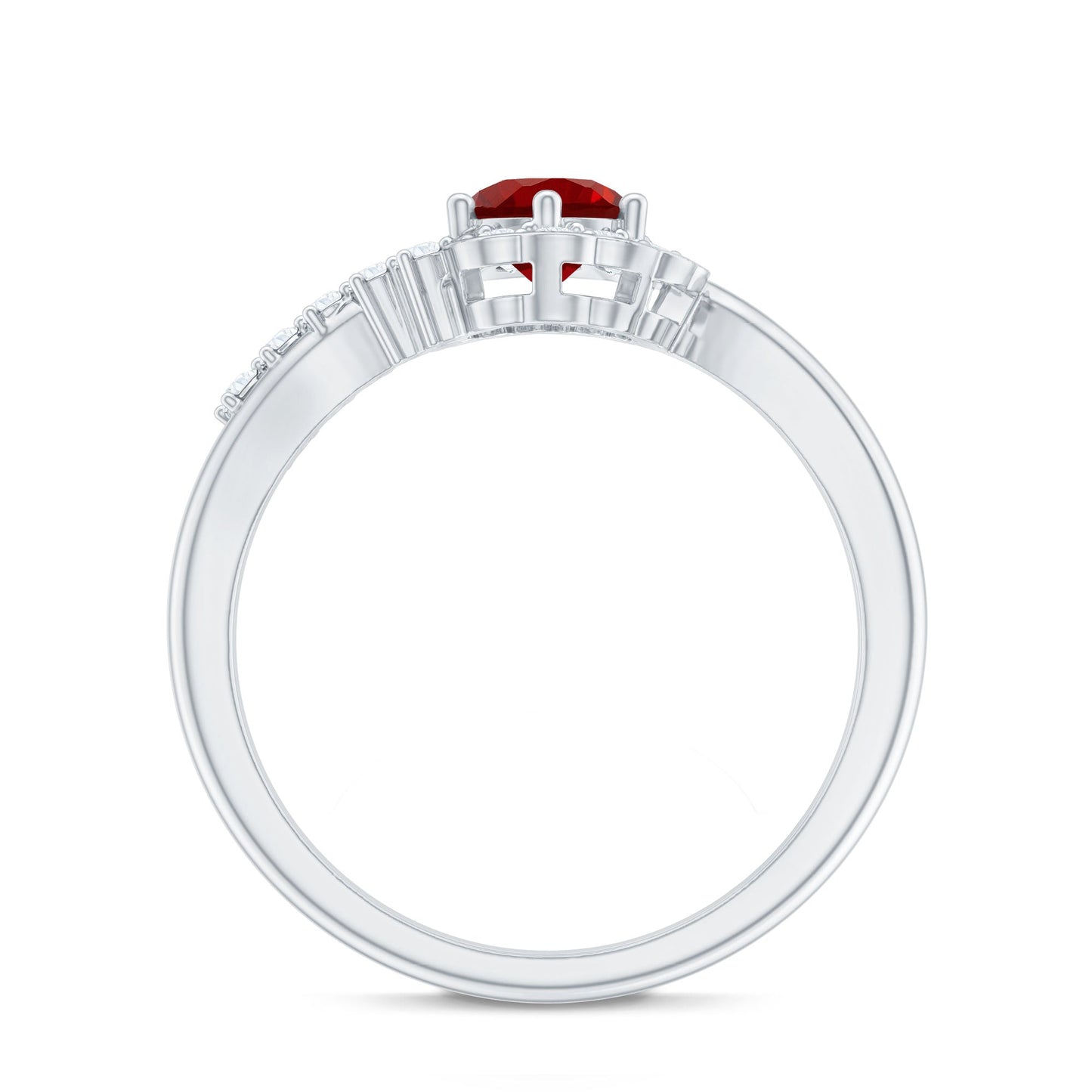 Certified Lab Created Ruby and Diamond Flower Engagement Ring