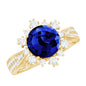 Lab Grown Blue Sapphire Round Engagement Ring with Diamond Accent